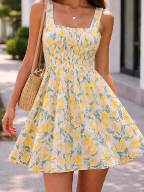 GAP Yellow Lemon Print Sundress with Green Leaves